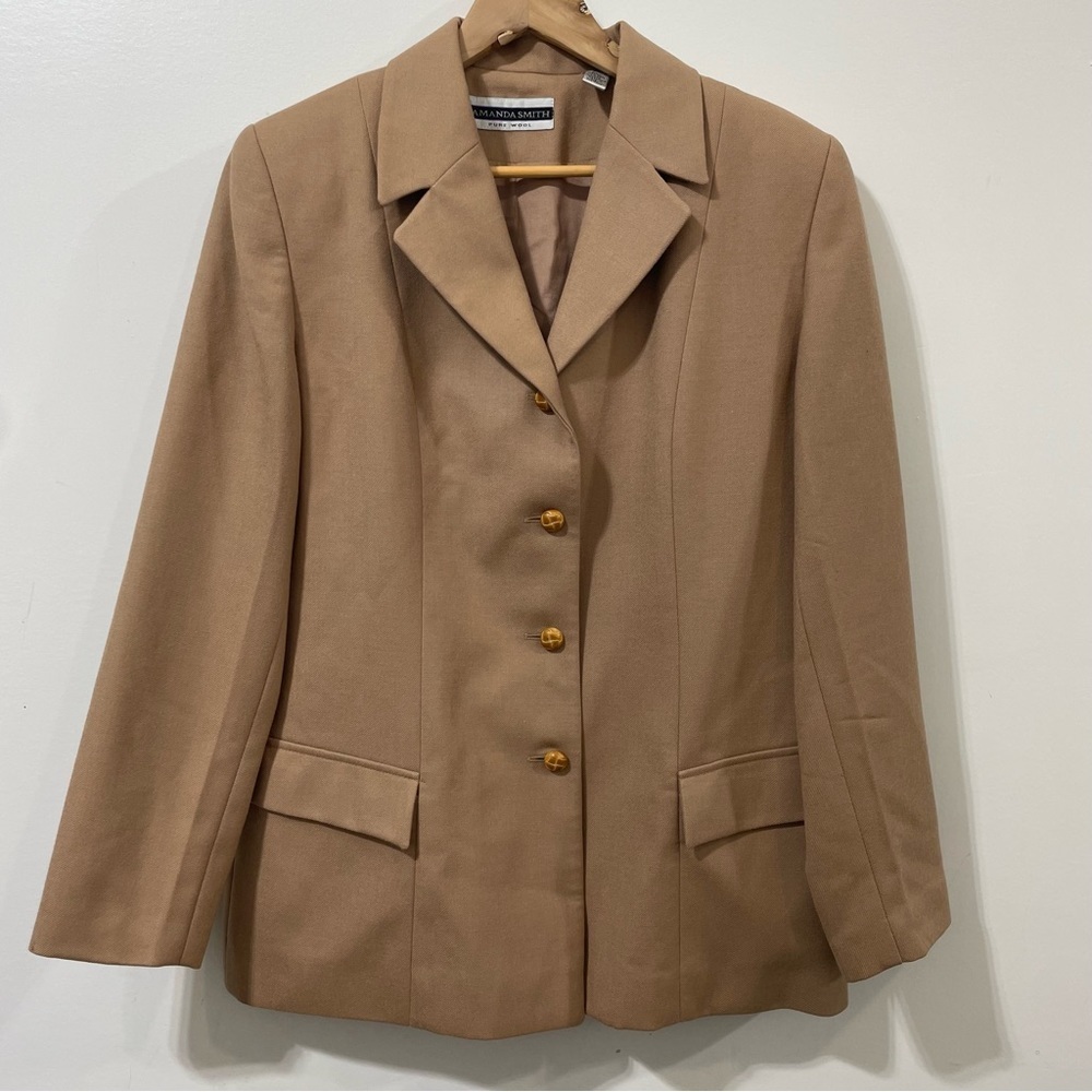 Amanda Smith Pure Wool Tan Lined Neutral Business Boss Lady Blazer Size 12